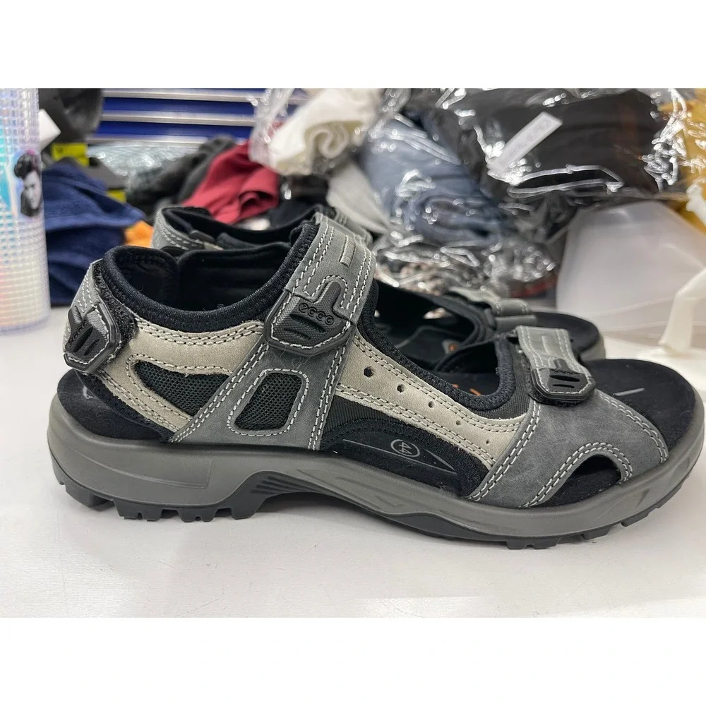 ECCO Yucatan Mens Grey Black Outdoor Hiking Sandals Receptor Technology Size 44